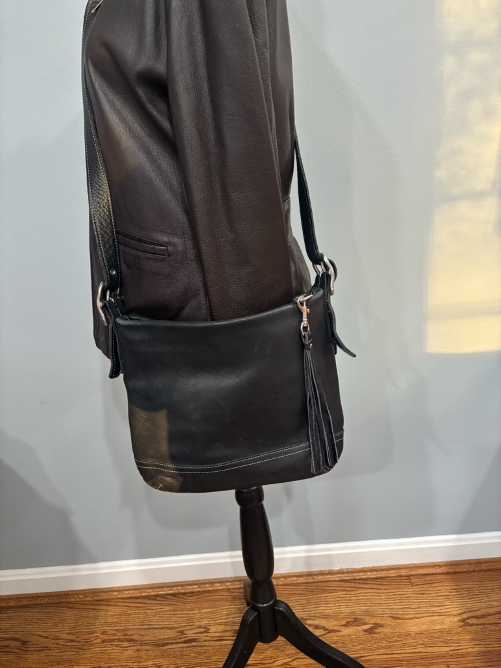 Vintage Coach black leather crossbody or shoulder bag with tassel Style#1415